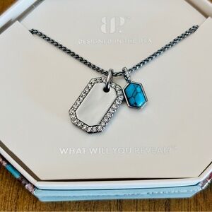 Turquoise Dog Tag Charm Necklace - December Birthday Necklace by Bomb Party